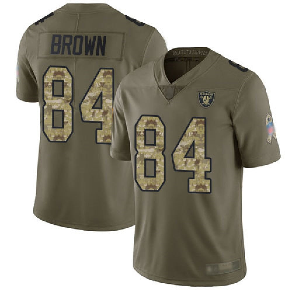 Men's Oakland Raiders #84 Antonio Brown Olive Green Salute To Service Stitched NFL Jersey 