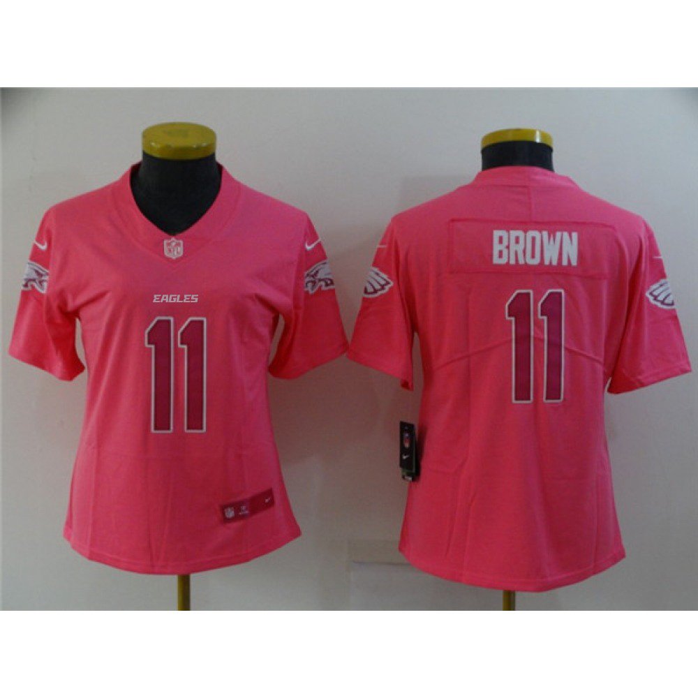Women's Philadelphia Eagles #11 A. J. Brown Pink Stitched Football Jersey(Run Small) 