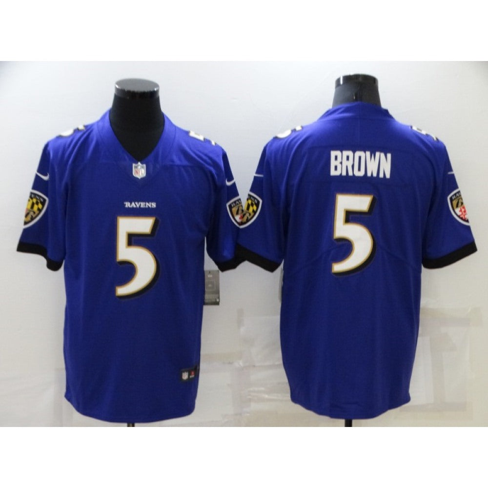Men's Baltimore Ravens #5 Marquise Brown Purple Stitched Football Jersey 