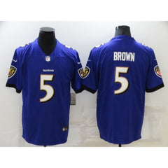 Men's Baltimore Ravens #5 Marquise Brown Purple Stitched Football Jersey 
