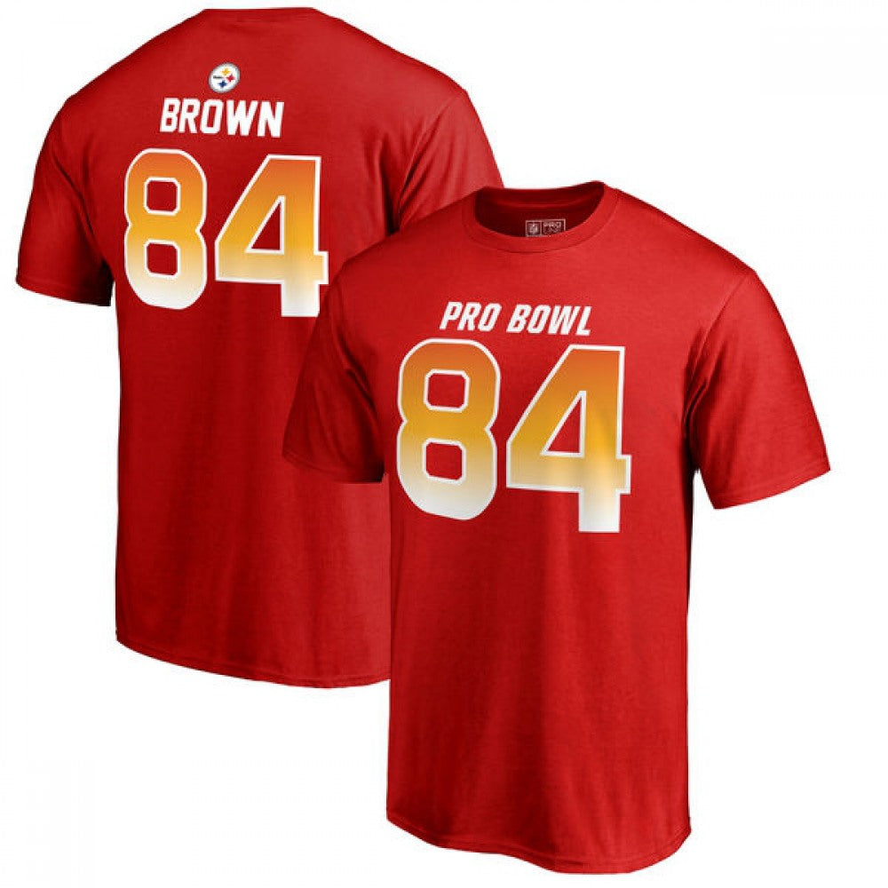Steelers #84 Antonio Brown AFC Pro Line 2018 NFL Pro Bowl Red T-Shirt 