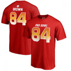 Steelers #84 Antonio Brown AFC Pro Line 2018 NFL Pro Bowl Red T-Shirt 