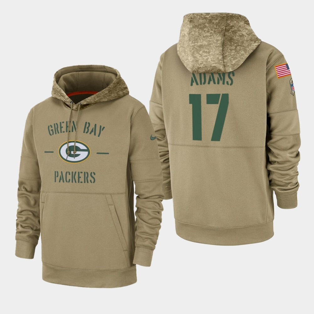 Men's Green Bay Packers #17 Davante Adams Tan 2019 Salute to Service Sideline Therma Pullover Hoodie 