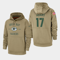 Men's Green Bay Packers #17 Davante Adams Tan 2019 Salute to Service Sideline Therma Pullover Hoodie 