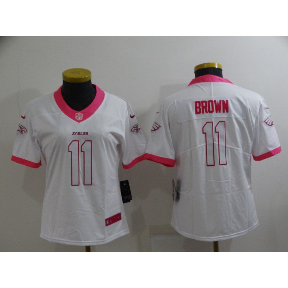 Women's Philadelphia Eagles #11 A. J. Brown Pink White Stitched Football Jersey(Run Small) 