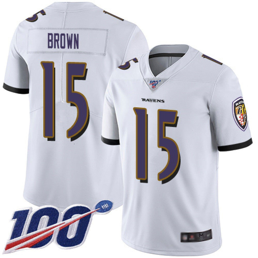 Men's Baltimore Ravens #15 Marquise Brown White 2019 100th Season Vapor Untouchable Limited NFL Jersey 
