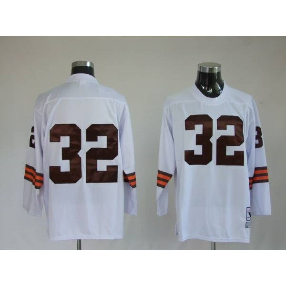 Mitchell & Ness Browns #32 Jim Brown White Stitched Throwback NFL Jersey 