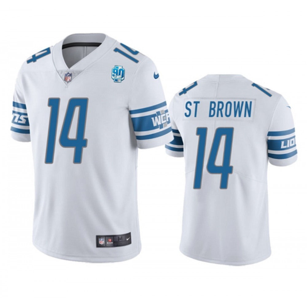 Men's Detroit Lions #14 Amon-Ra St. Brown White 2023 90th Anniversary Vapor Untouchable Limited Stitched Jersey 