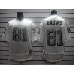 Mitchell And Ness 1994 Raiders #81 T.Brown White Silver No. Stitched NFL Jersey With 75TH Anniversary Patch 