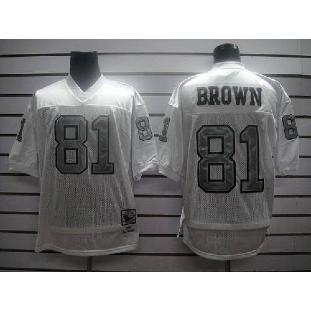 Mitchell and Ness Raiders #81 T.Brown White Silver No. Stitched NFL Jersey 