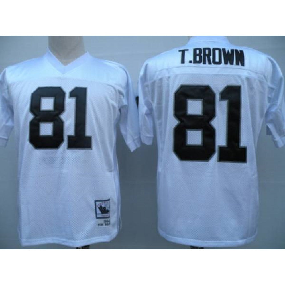 Mitchell and Ness Raiders #81 Tim Brown White Stitched Throwback NFL Jersey 
