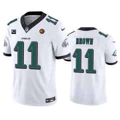 Men's Philadelphia Eagles #11 A. J. Brown White 2023 F.U.S.E. With 1-star C Patch And John Madden Patch Vapor Limited Stitched Football Jersey 