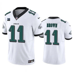 Men's Philadelphia Eagles #11 A. J. Brown White 2023 F.U.S.E. With 1-Star C Patch Vapor Untouchable Limited Stitched Football Jersey 