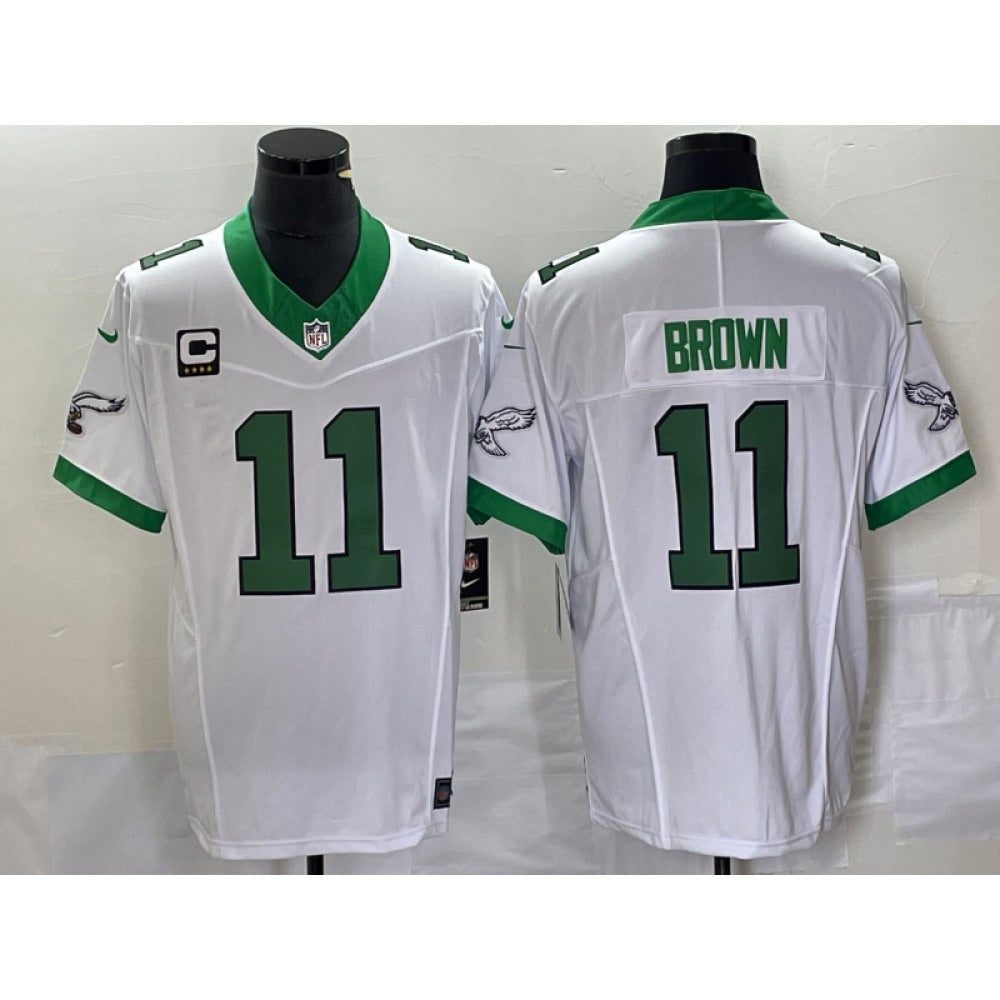 Men's Philadelphia Eagles #11 A. J. Brown White 2023 F.U.S.E. With 4-star C Patch Vapor Untouchable Stitched Football Jersey 
