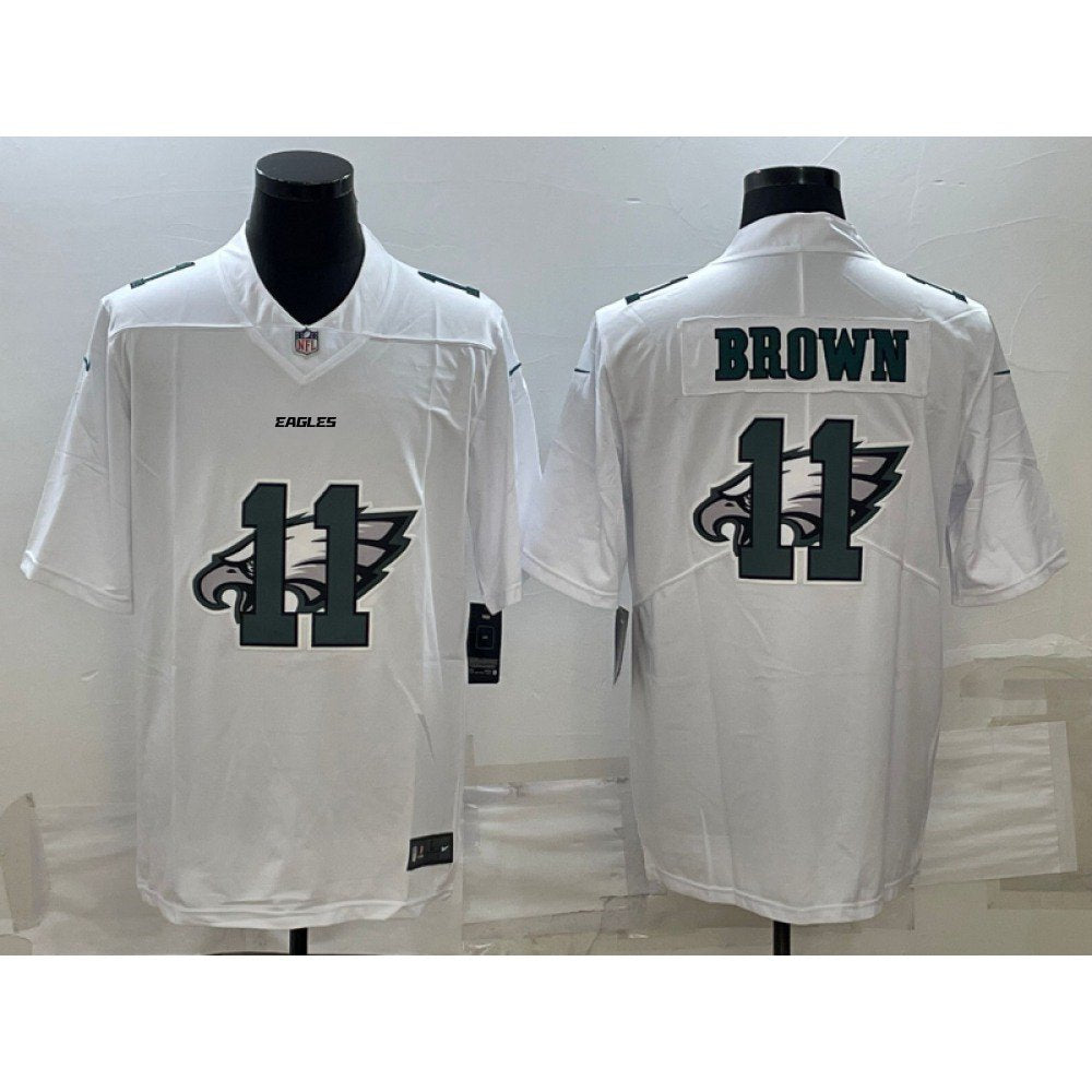 Men's Philadelphia Eagles #11 A. J. Brown White Shadow Logo Limited Stitched Jersey 