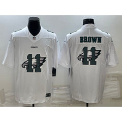 Men's Philadelphia Eagles #11 A. J. Brown White Shadow Logo Limited Stitched Jersey 