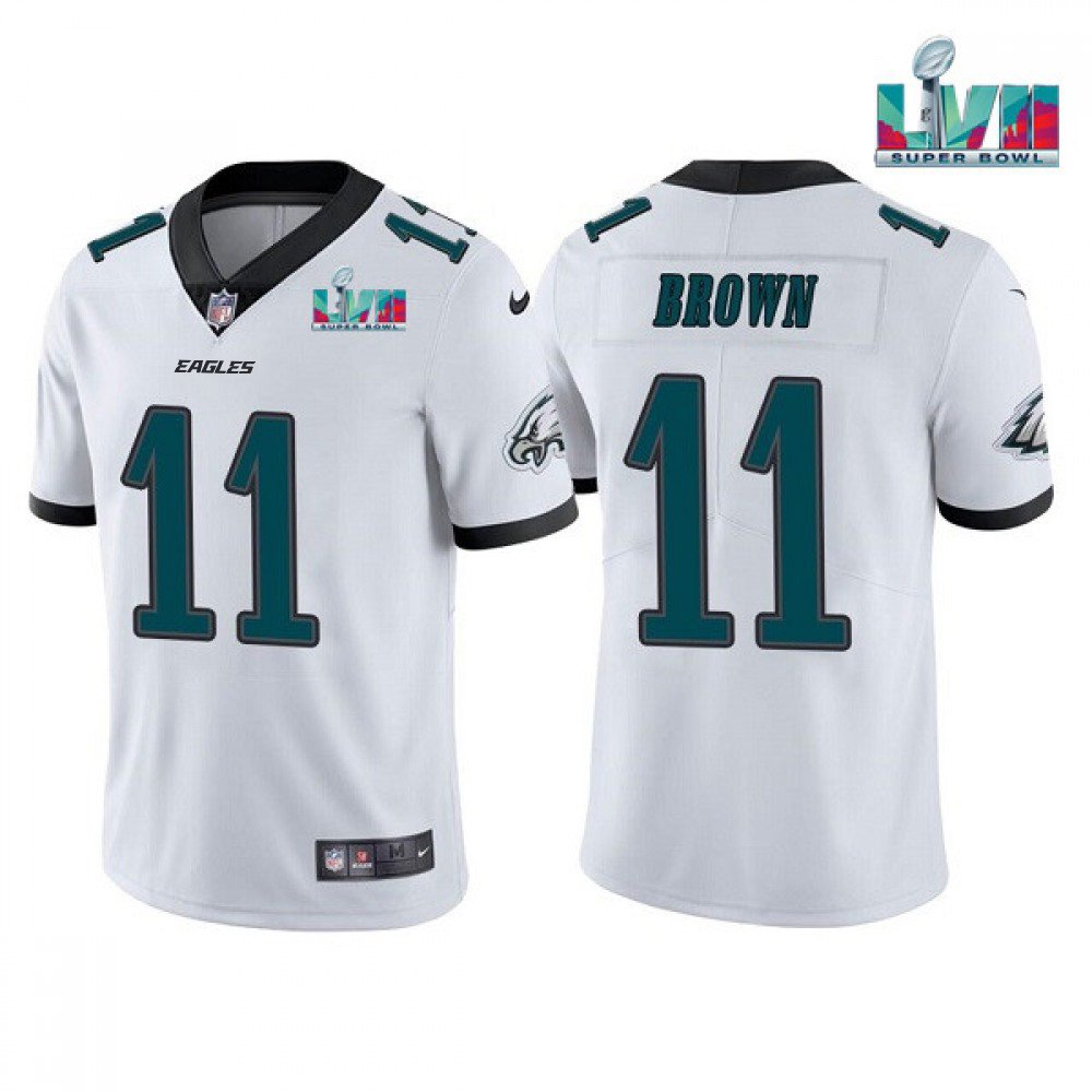 Men's Philadelphia Eagles #11 A.J. Brown White Super Bowl LVII Patch Vapor Untouchable Limited Stitched Jersey 