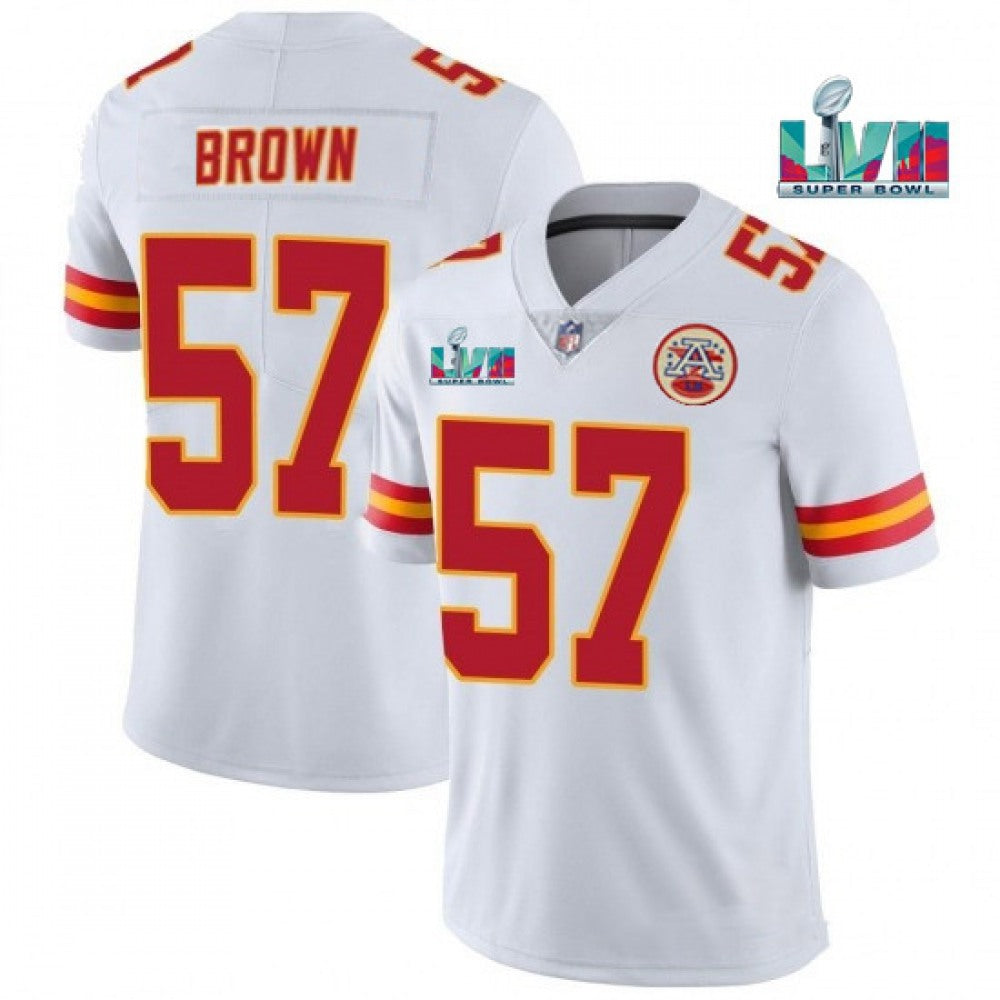 Youth Kansas City Chiefs #57 Orlando Brown White Super Bowl LVII Patch Vapor Untouchable Limited Stitched Jersey 