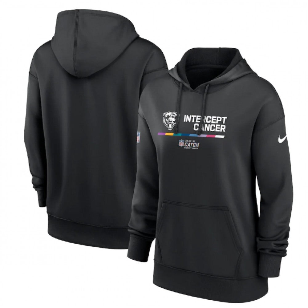 Women's Chicago Bears 2022 Black NFL Crucial Catch Therma Performance Pullover Hoodie(Run Small) 