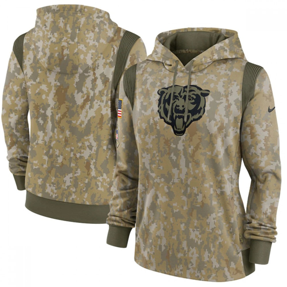 Women's Chicago Bears 2021 Camo Salute To Service Therma Performance Pullover Hoodie(Run Small) 