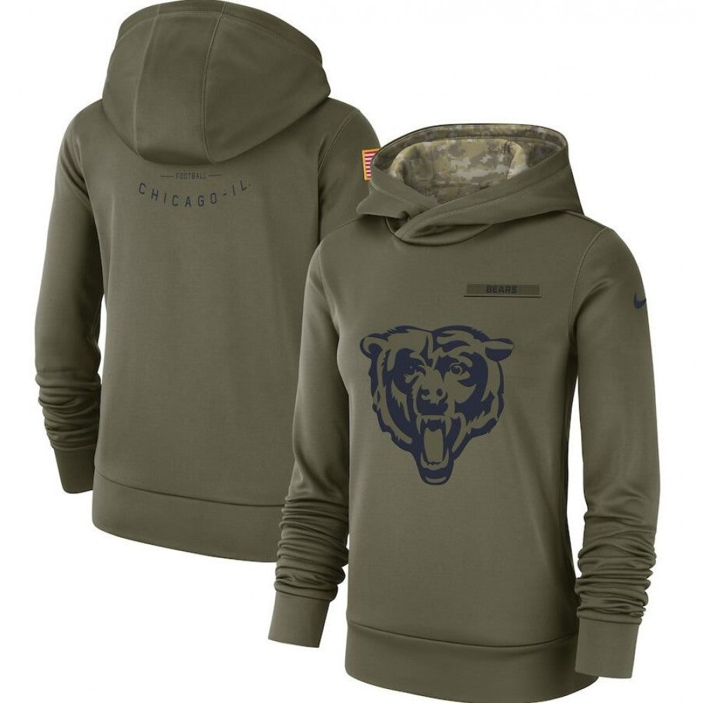 Women's Chicago Bears Olive Salute to Service Team Logo Performance Pullover NFL Hoodie 