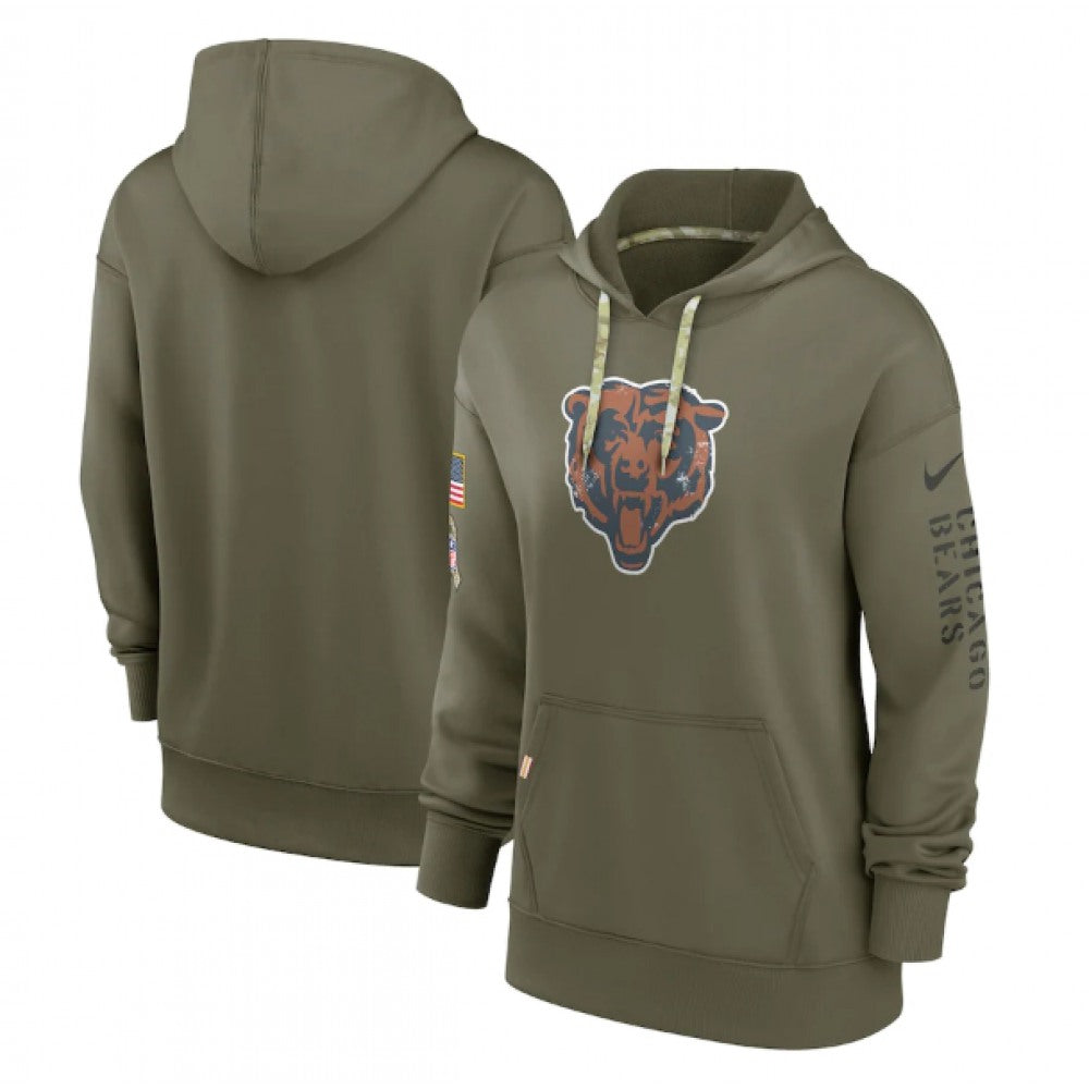 Women's Chicago Bears 2022 Olive Salute to Service Therma Performance Pullover Hoodie(Run Small) 