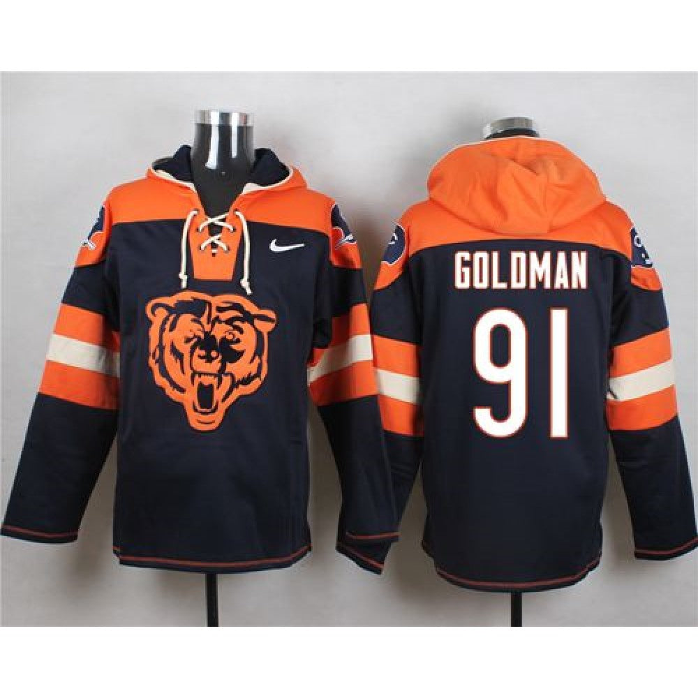 Bears #91 Eddie Goldman Navy Blue Player Pullover NFL Hoodie 