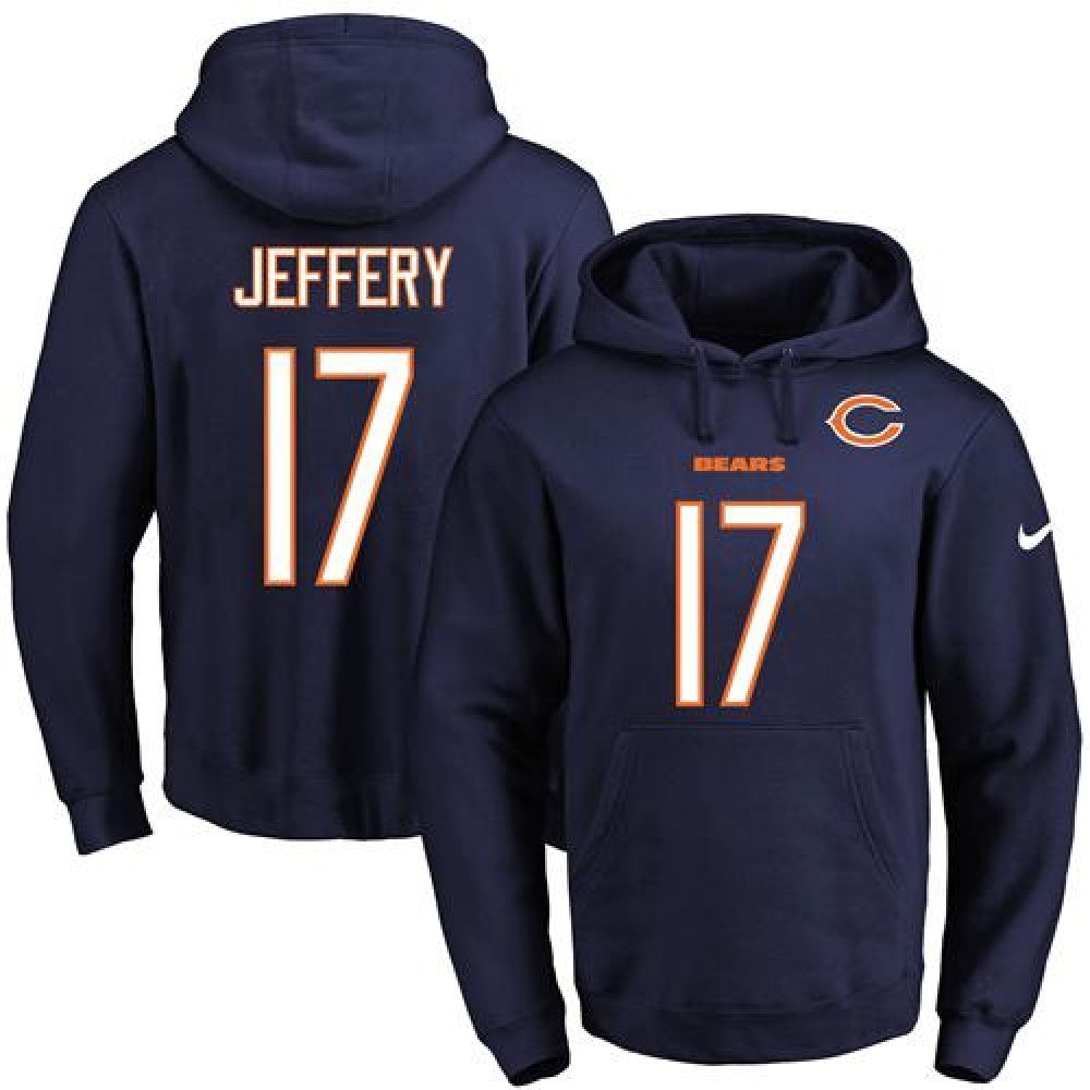 Bears #17 Alshon Jeffery Navy Blue Name & Number Pullover NFL Hoodie 
