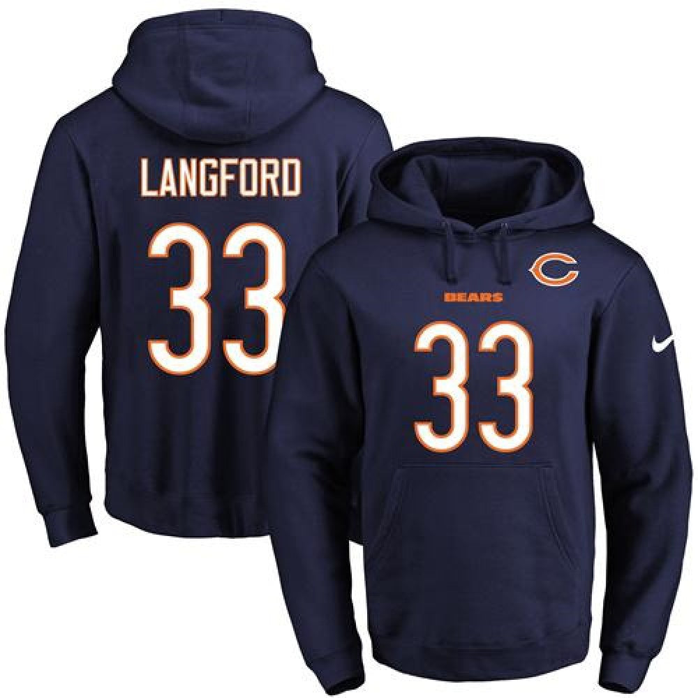 Bears #33 Jeremy Langford Navy Blue Name & Number Pullover NFL Hoodie 