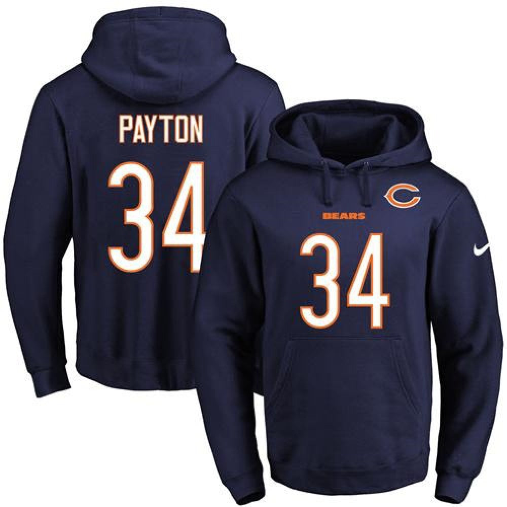 Bears #34 Walter Payton Navy Blue Name & Number Pullover NFL Hoodie 