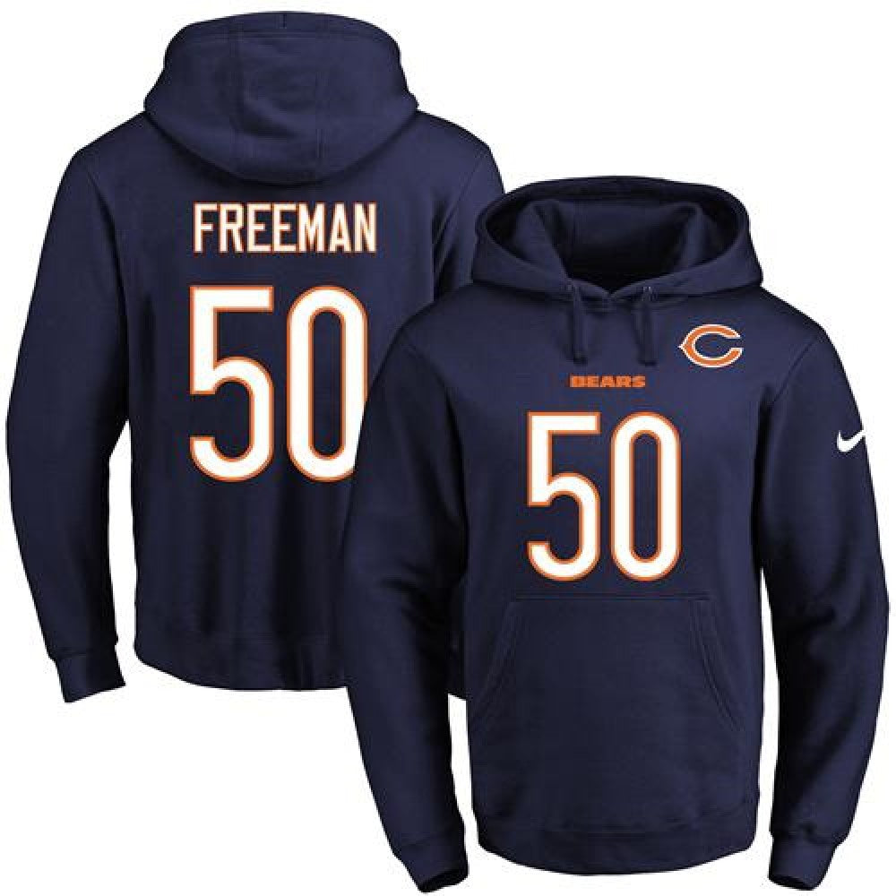 Bears #50 Jerrell Freeman Navy Blue Name & Number Pullover NFL Hoodie 