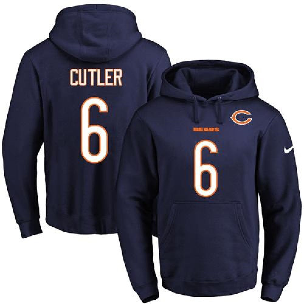 Bears #6 Jay Cutler Navy Blue Name & Number Pullover NFL Hoodie 