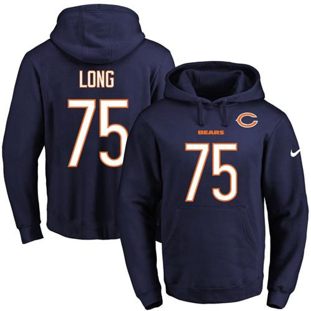 Bears #75 Kyle Long Navy Blue Name & Number Pullover NFL Hoodie 