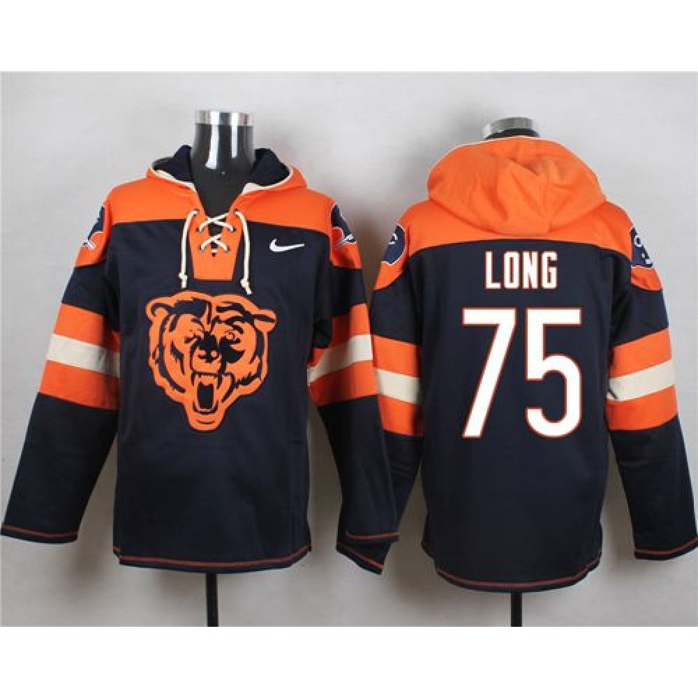 Bears #75 Kyle Long Navy Blue Player Pullover NFL Hoodie 
