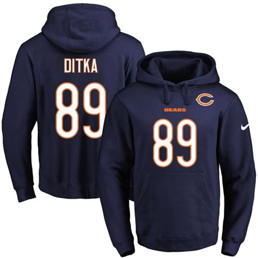 Bears #89 Mike Ditka Navy Blue Name & Number Pullover NFL Hoodie 