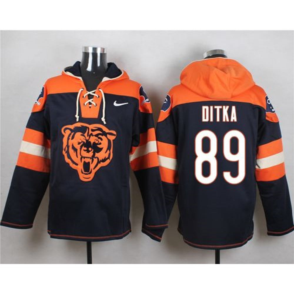 Bears #89 Mike Ditka Navy Blue Player Pullover NFL Hoodie 