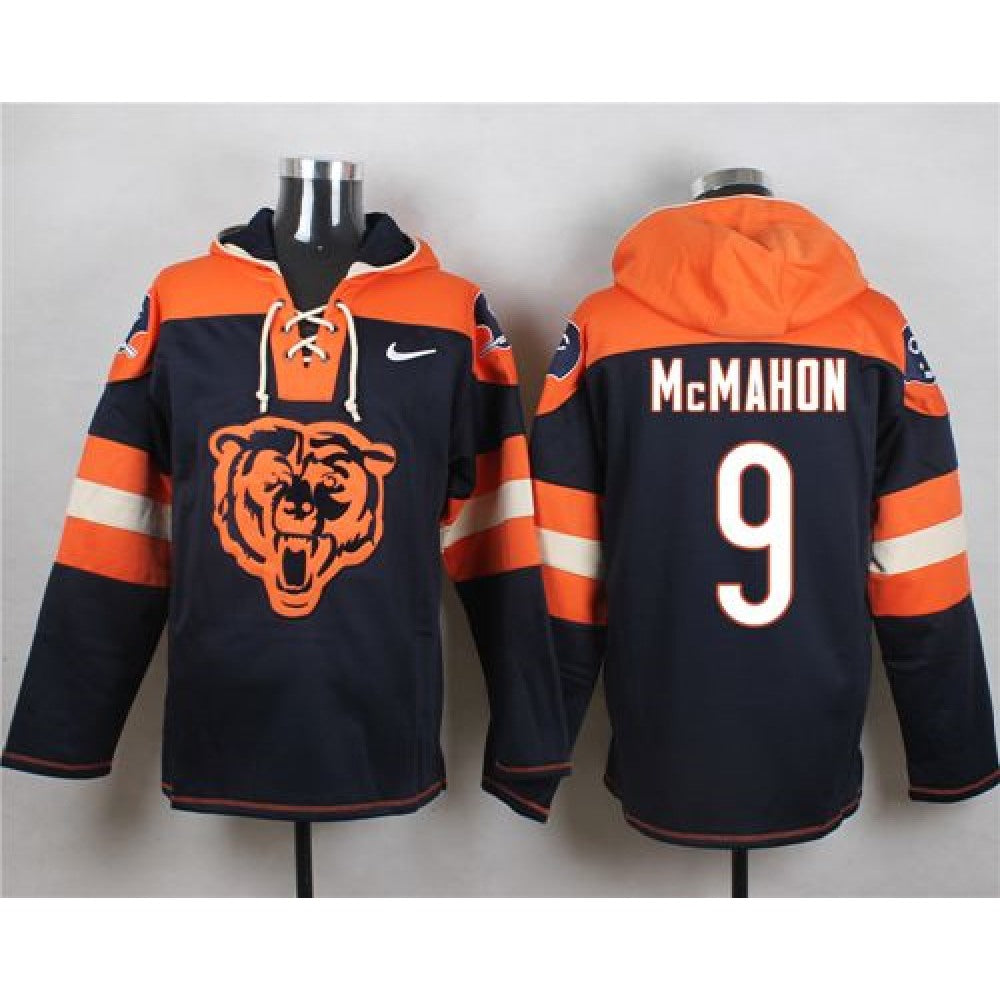 Bears #9 Jim McMahon Navy Blue Player Pullover NFL Hoodie 