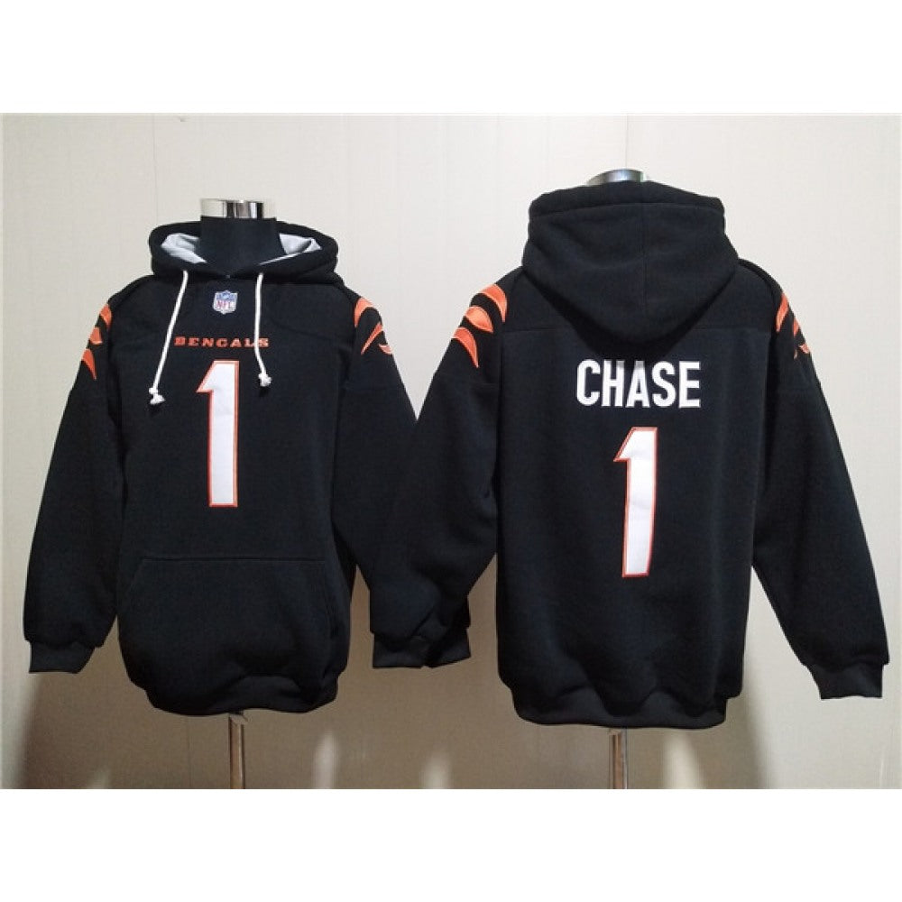 Men's Cincinnati Bengals #1 Ja'Marr Chase Black Pullover Hoodie 