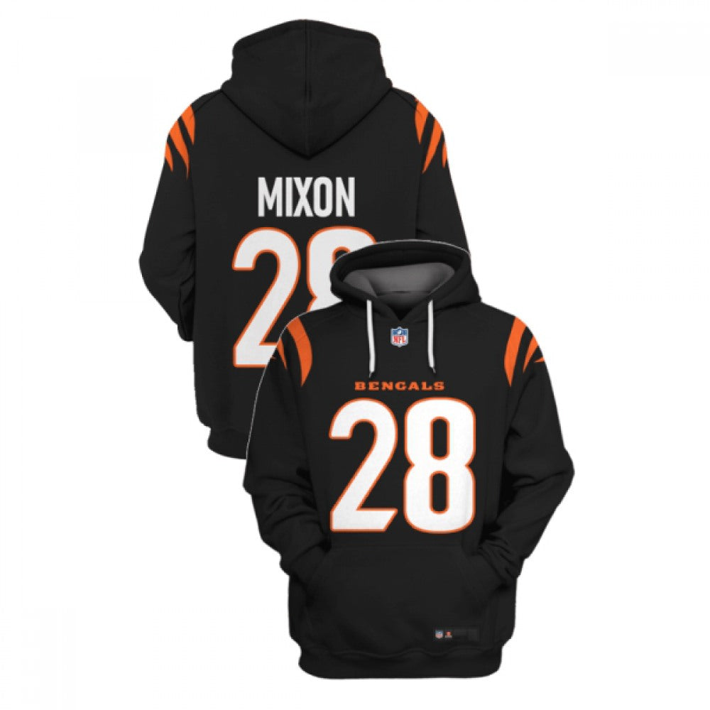 Men's Cincinnati Bengals #28 Joe Mixon 2021 Black Pullover Hoodie 