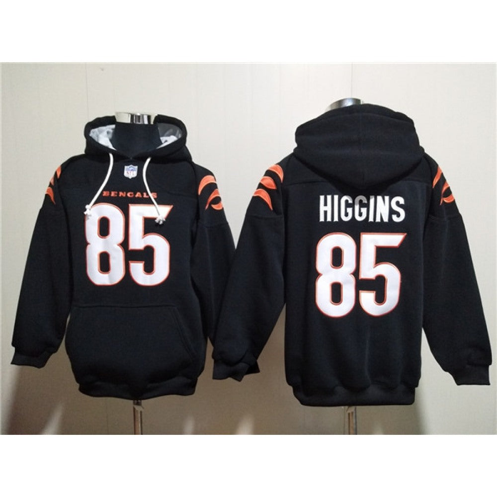 Men's Cincinnati Bengals #85 Tee Higgins Black Pullover Hoodie 