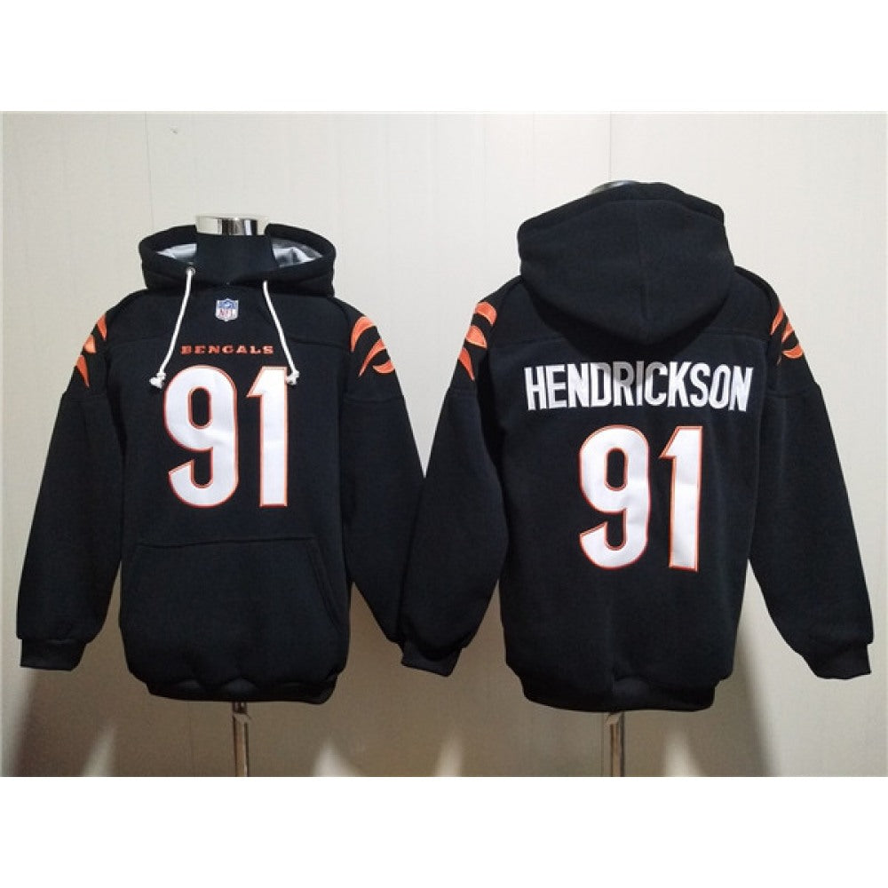Men's Cincinnati Bengals #91 Trey Hendrickson Black Pullover Hoodie 