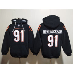 Men's Cincinnati Bengals #91 Trey Hendrickson Black Pullover Hoodie 