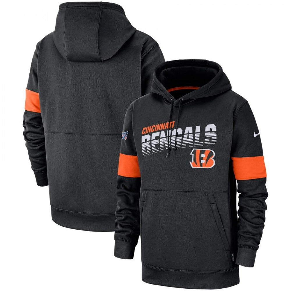 Men's Cincinnati Bengals 2019 Black 100th Season Sideline Team Logo Performance Pullover Hoodie 