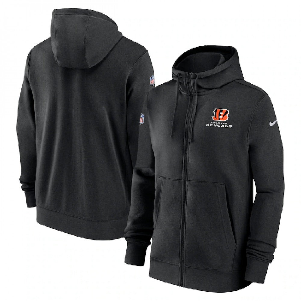 Men's Cincinnati Bengals Black Sideline Club Performance Full-Zip Hoodie 