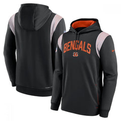 Men's Cincinnati Bengals Black Sideline Stack Performance Pullover Hoodie 002 