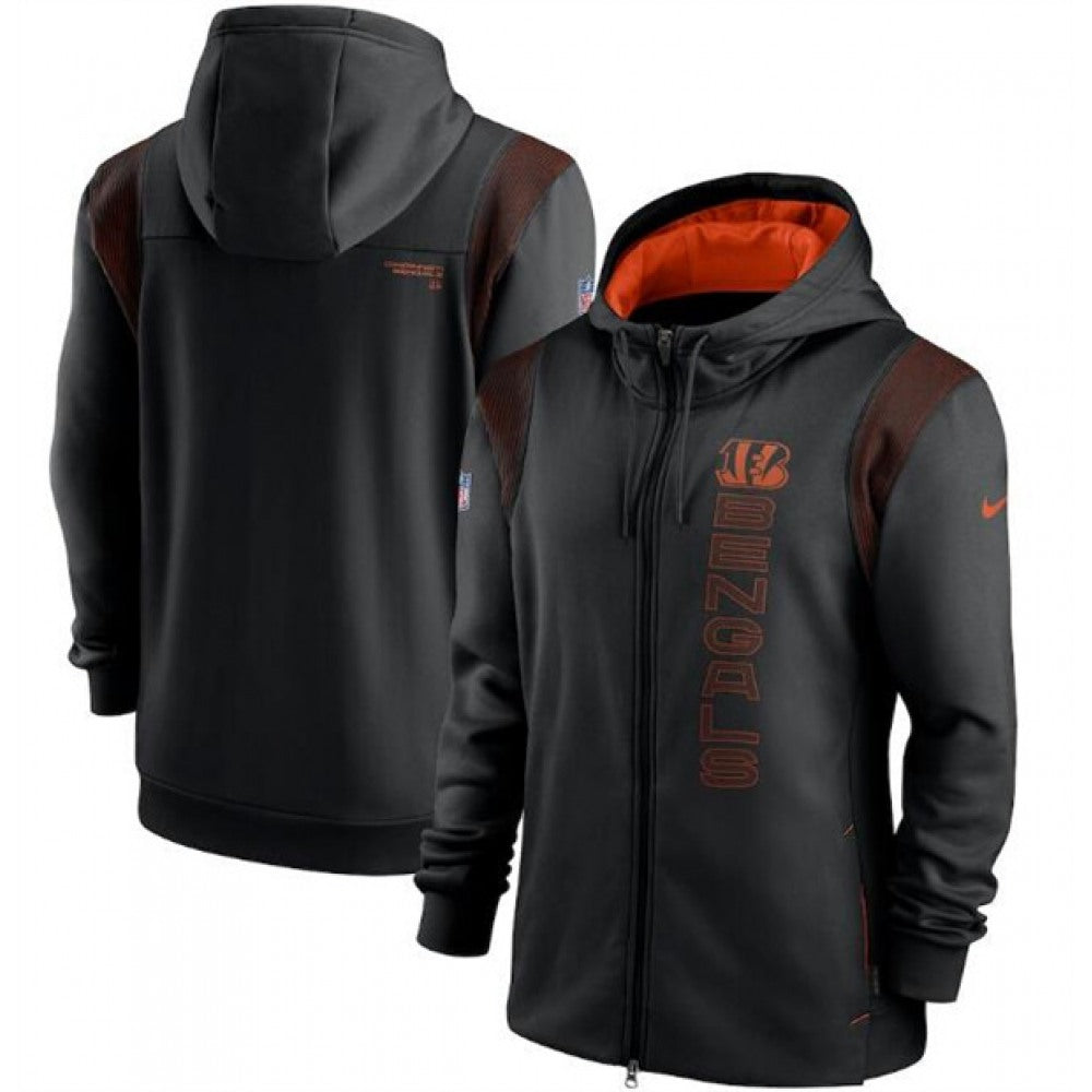 Men's Cincinnati Bengals 2021 Black Sideline Team Performance Full-Zip Hoodie 