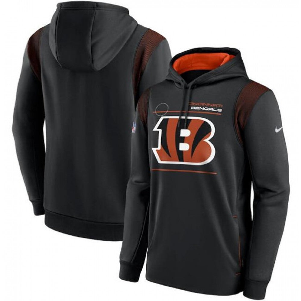 Men's Cincinnati Bengals 2021 Black Sideline Logo Performance Pullover Hoodie 