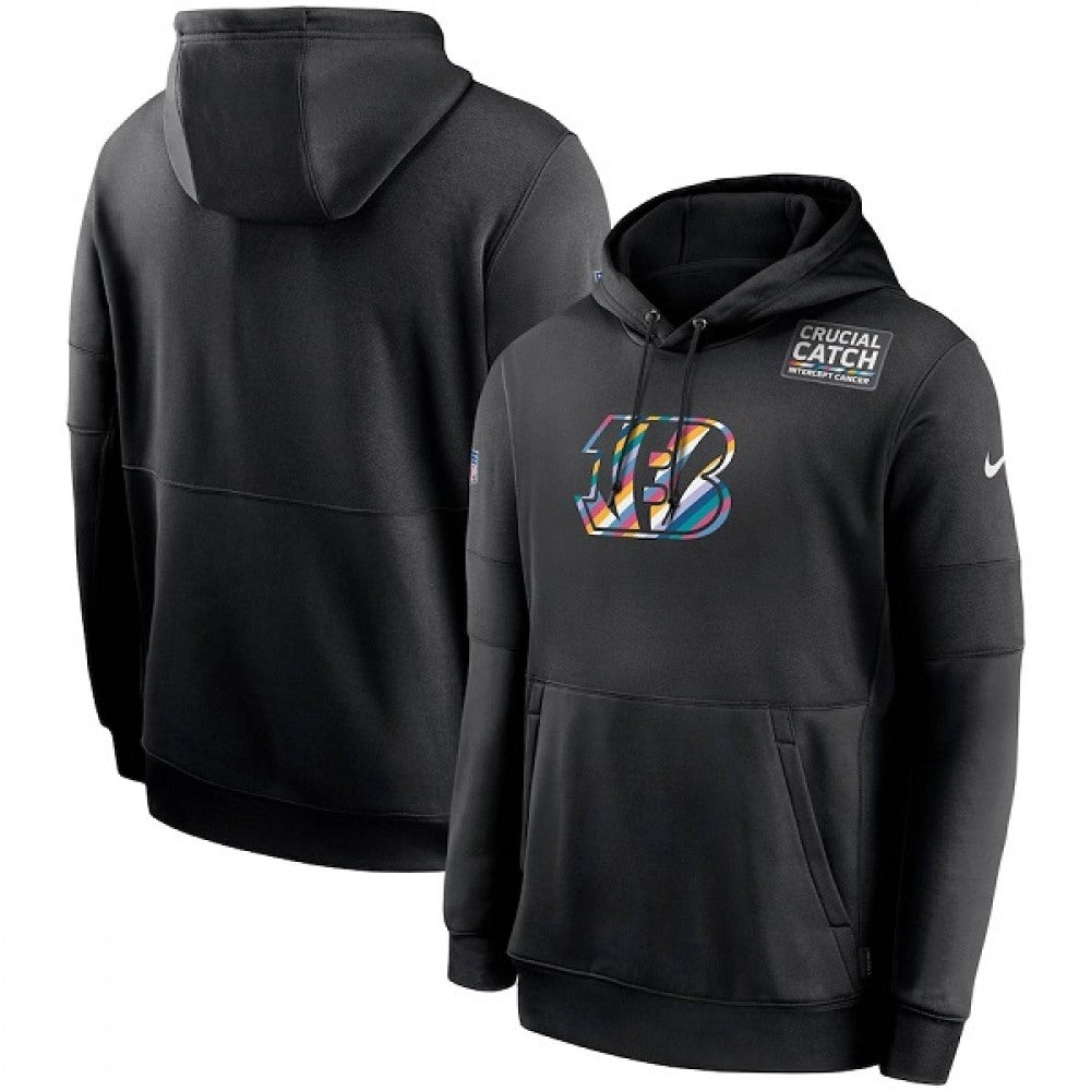 Men's Cincinnati Bengals 2020 Black Crucial Catch Sideline Performance Pullover Hoodie 