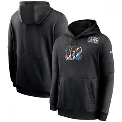 Men's Cincinnati Bengals 2020 Black Crucial Catch Sideline Performance Pullover Hoodie 