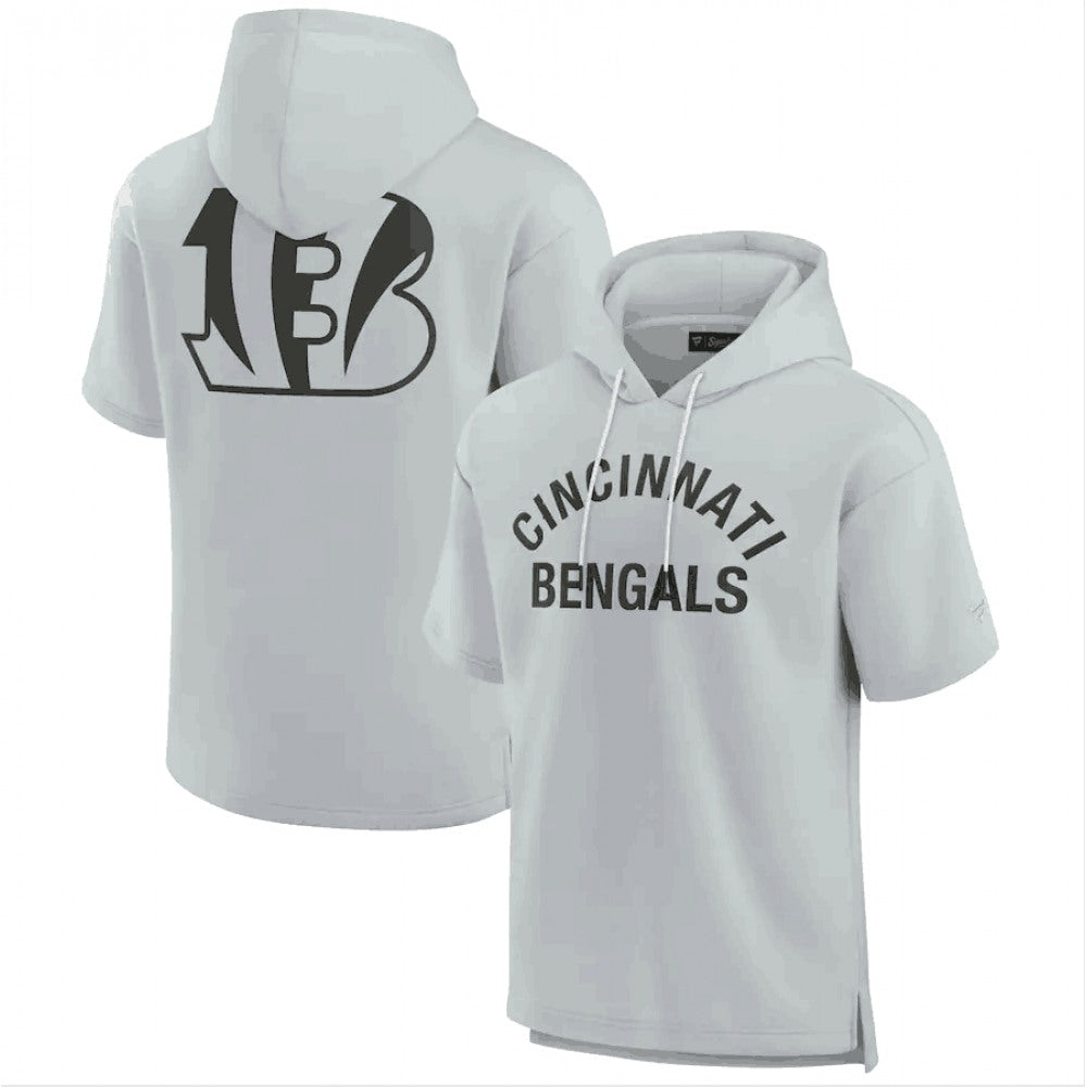 Men's Cincinnati Bengals Gray Super Soft Fleece Short Sleeve Hoodie 